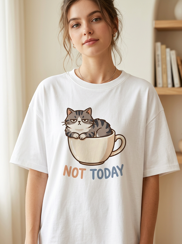 Not Today Cat Oversized T-Shirt | 240 GSM Cotton Tee